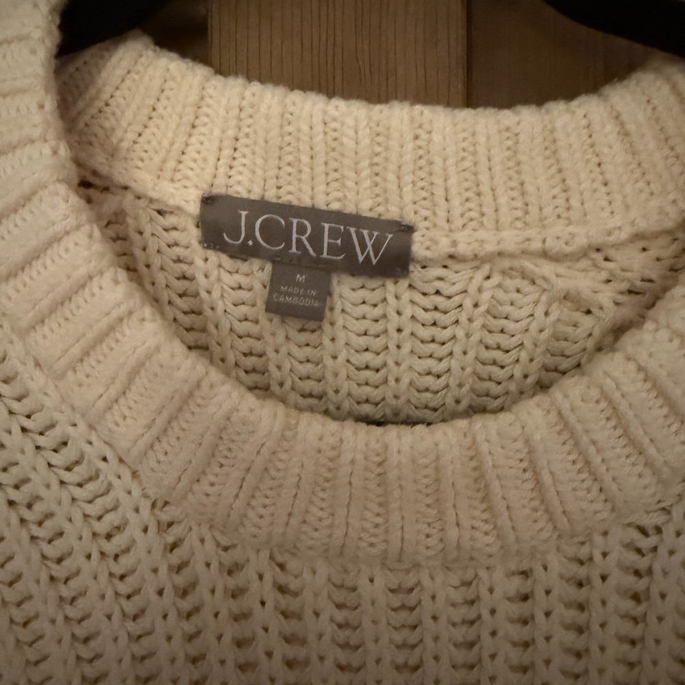 J. Crew Cream Cable Knit Crew Sweater - Picture 2 of 2